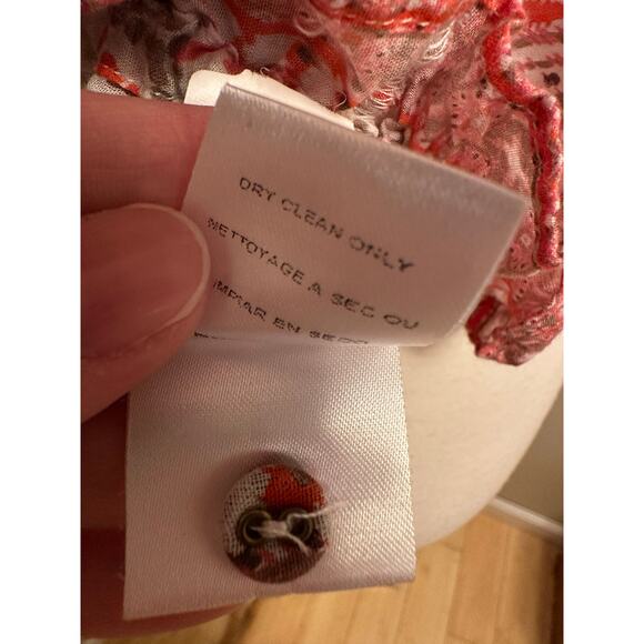 Cara Cara Perrin Top Cream/Orange Paisley Split Neck Cropped Hem Sz Small - Picture 7 of 8